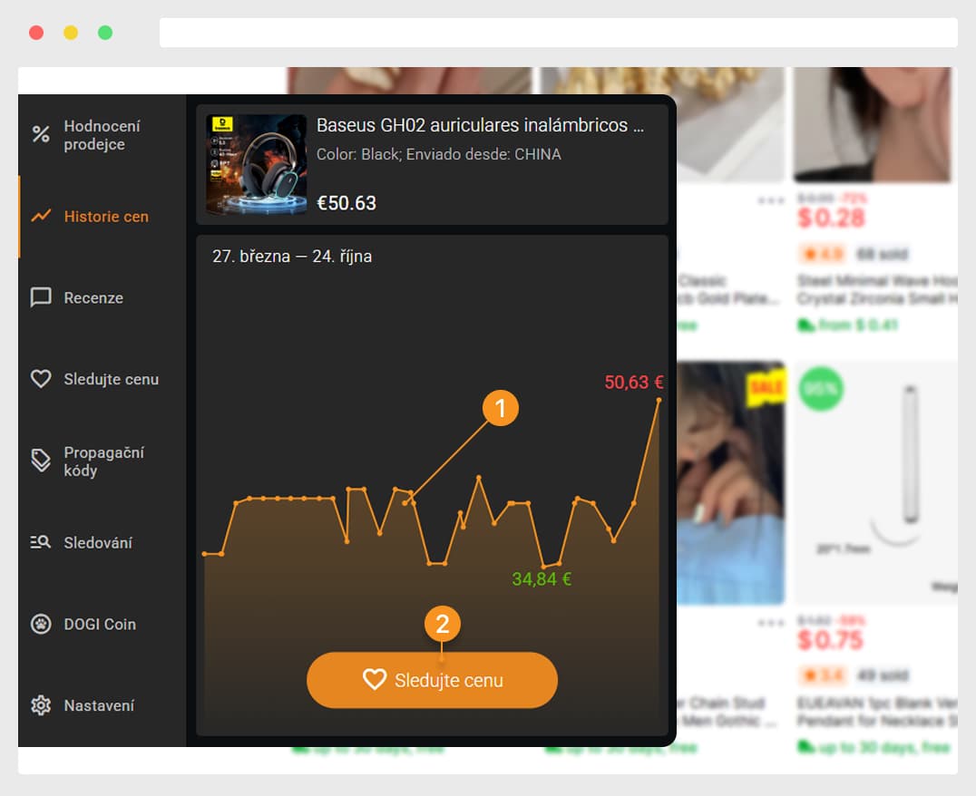 Historie změny ceny