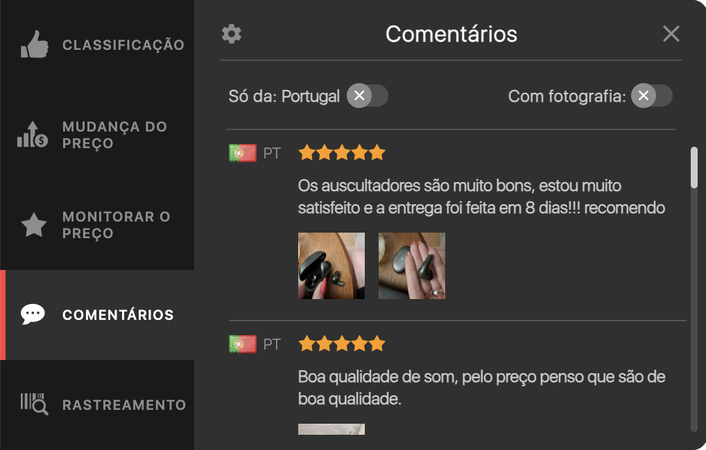Ver facilmente as opiniões