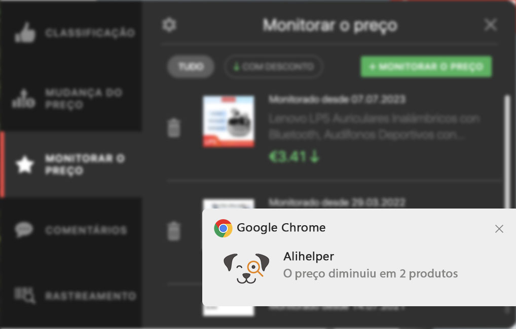 Notificações de alterações de preços