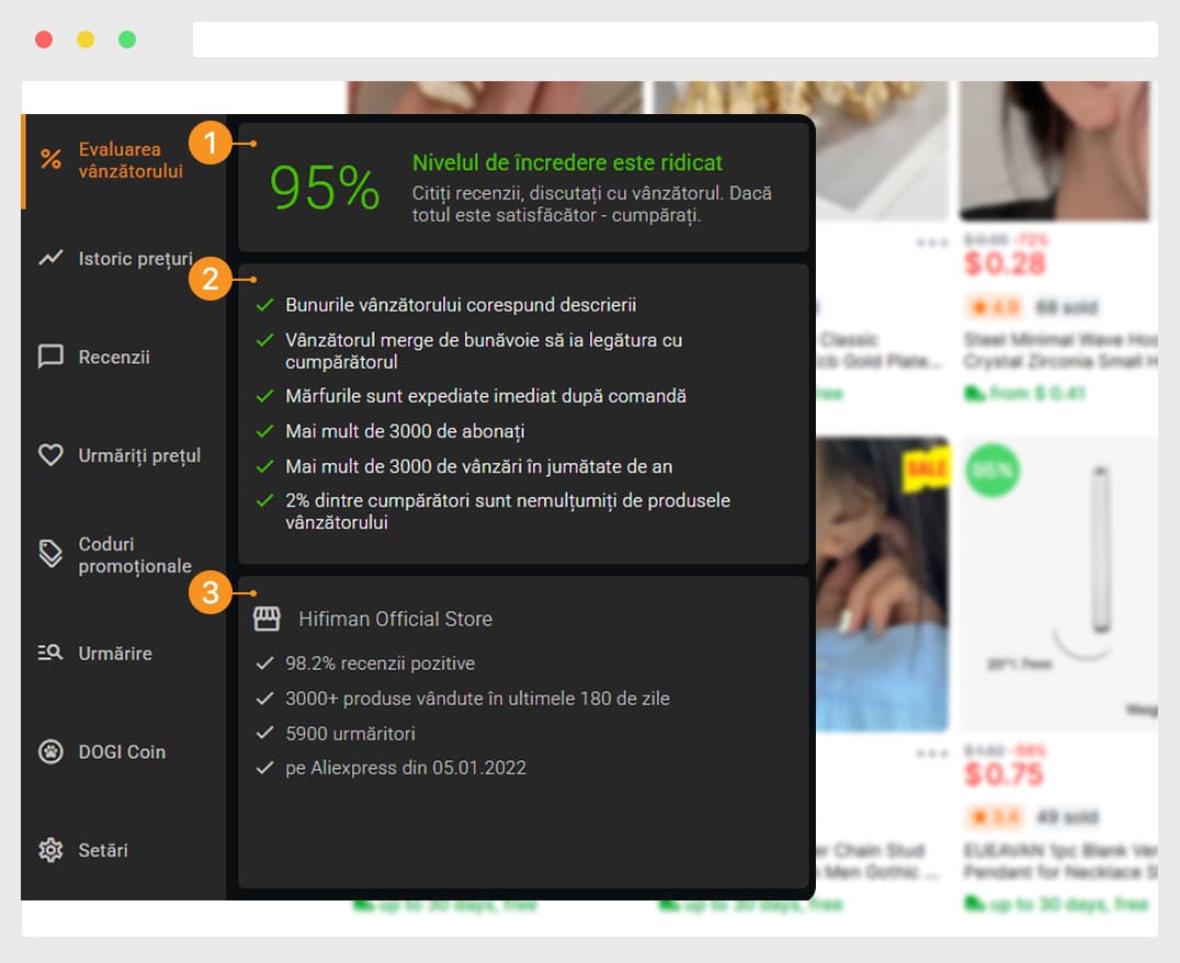 Vizualizare avansată. Evaluarea detaliată a vânzătorului