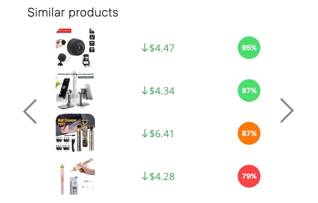 Список схожих товарів